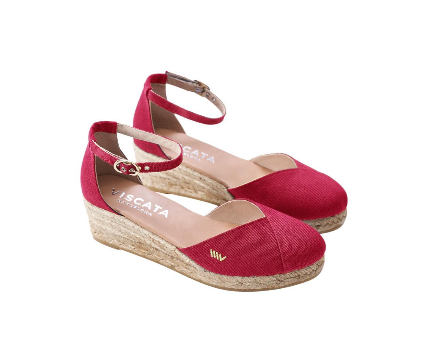 Женские сандалии VISCATA Formiga Canvas Espadrille Wedges Ankle Strap, цвет: Красный — фото 4