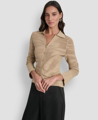 DKNY - Women's Button-Front Zebra Sweater