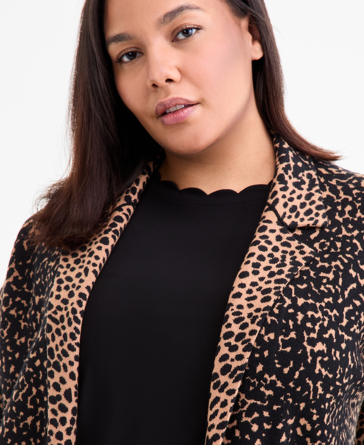 Ak Anne Klein Plus Size Printed Open-front Coatigan In Multi