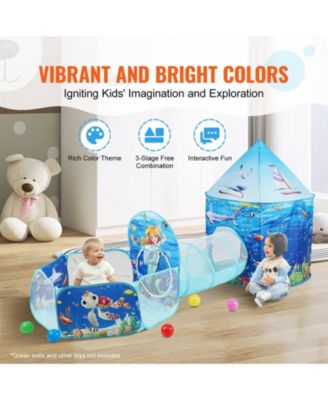 Pop Up Kids Play Tent 3 in 1 with Tunnel Basketball Hoop for Boys and Girls