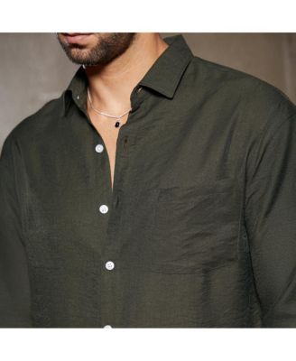 Men's Olive Green Breezy Wrinked Relaxed Shirt