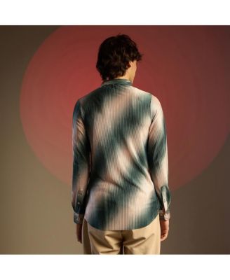 Men's Emerald Green & Ivory White Ombre-Pleated Shirt