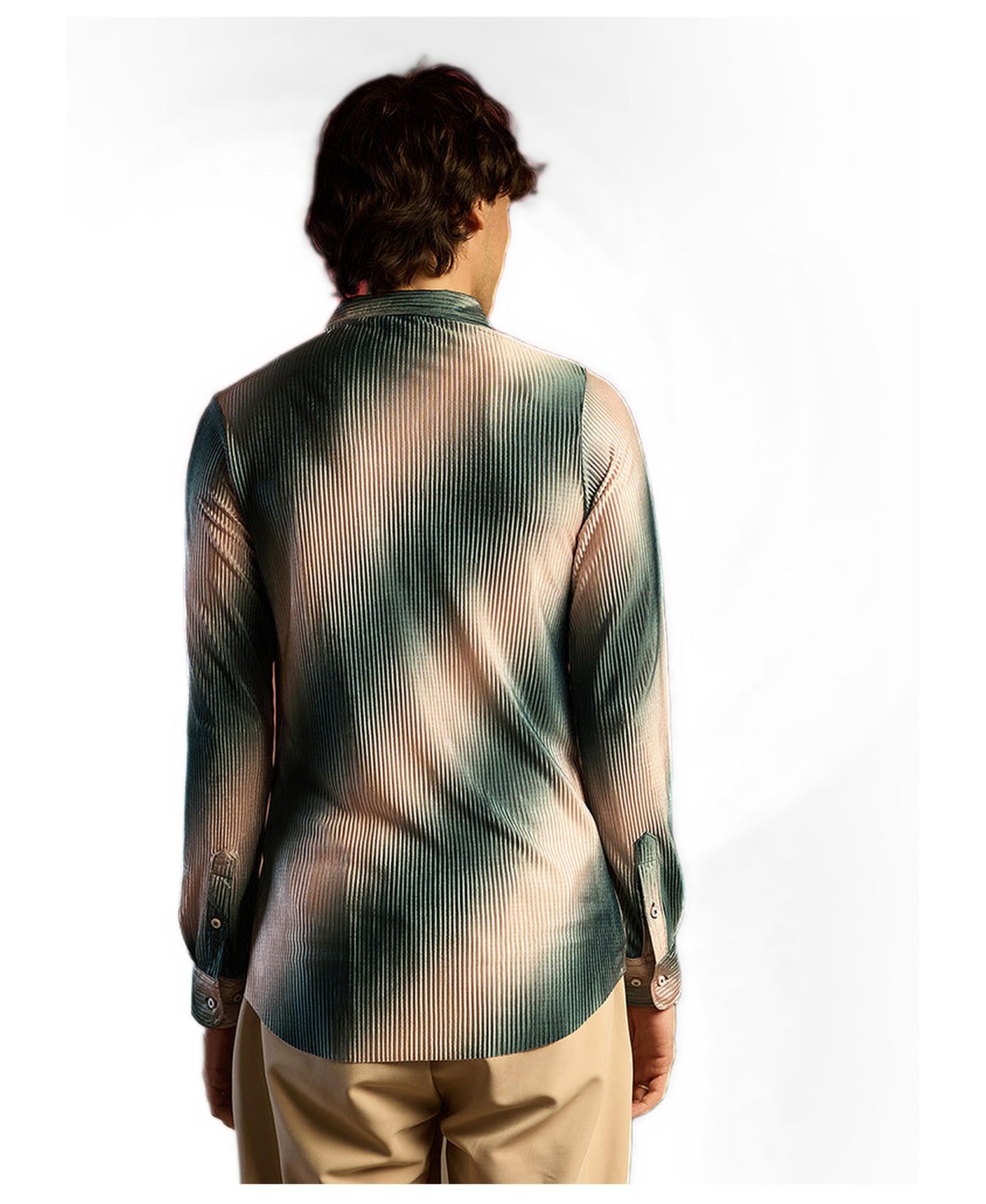 Мужская рубашка Cahoot Campus Sutra Emerald Green & Ivory White Ombre-Pleated, цвет: Зелёный — фото 2