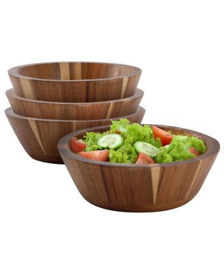4 Piece 6.75 Inch Acacia Wood Salad Bowl Set