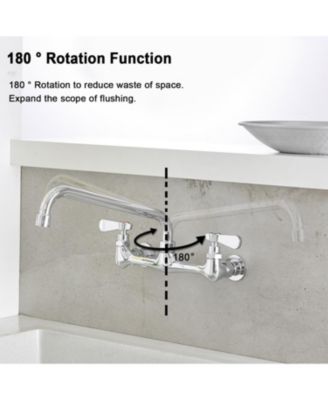 2-Handle Wall Mount Kitchen Faucet with 12" Swivel Spout and 8" Center Faucet