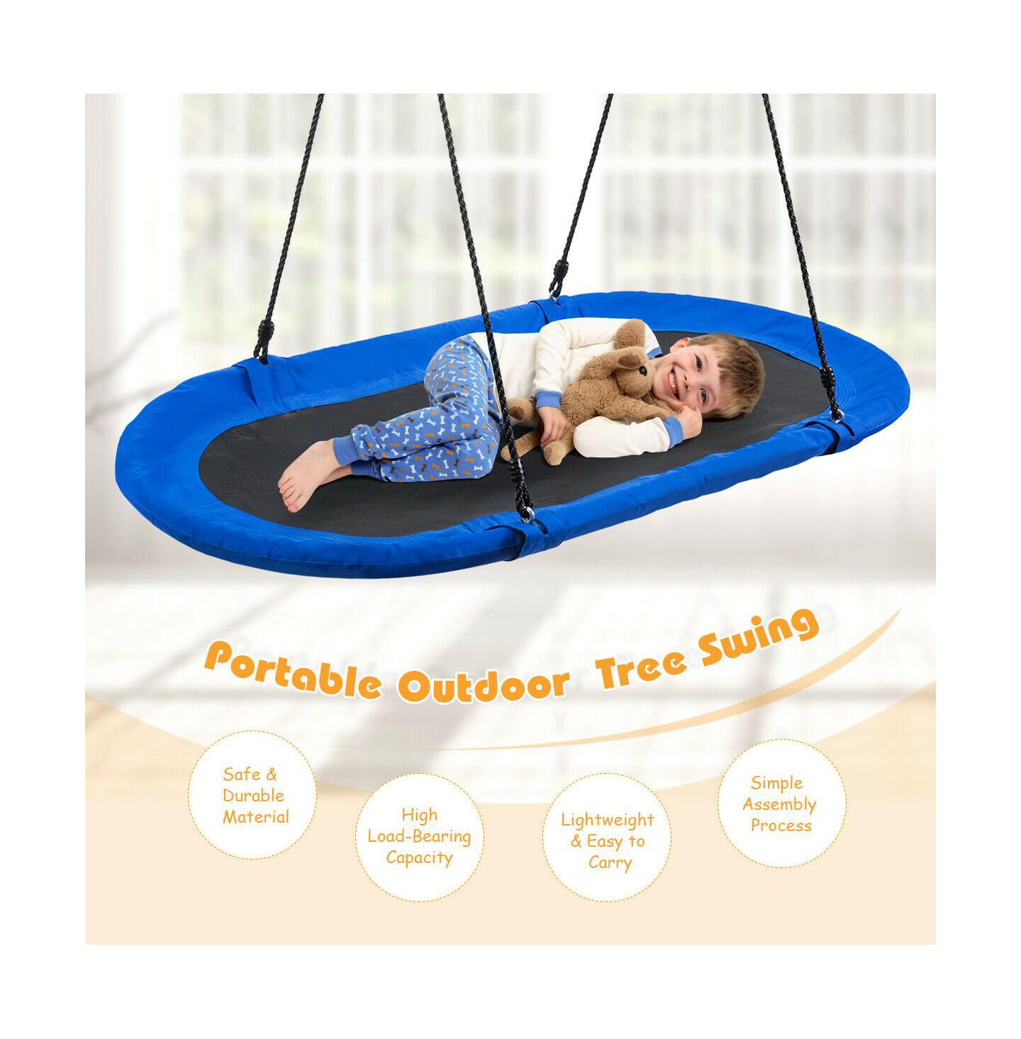 Детская игрушка Gymax 60" Oval Saucer Swing with Adjustable Height (40"-63") and 700 lbs Weight Capacity, Ages 3+, цвет: Синий — фото 4