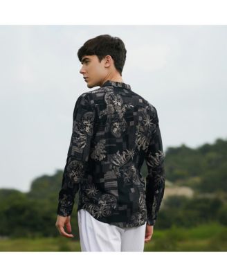 Men's Midnight Black Bloom-Imprint Shirt
