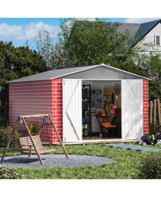 8"x12" Outdoor Storage Shed, Huge Metal Shed with 2 Double Hinged Doors