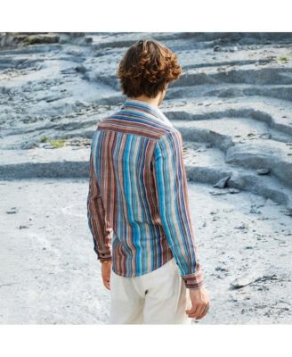 Men's Azure Blue & Chocolate Brown Multitrack-Striped Shirt