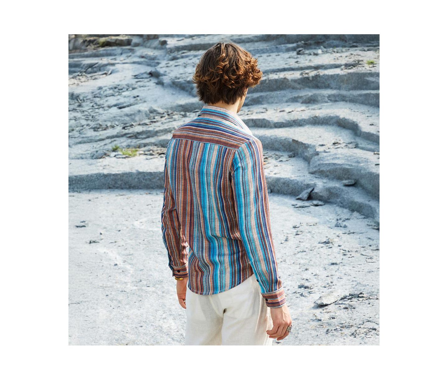 Мужская рубашка Cahoot Campus Sutra Azure Blue & Chocolate Brown Multitrack-Striped, цвет: Синий — фото 2
