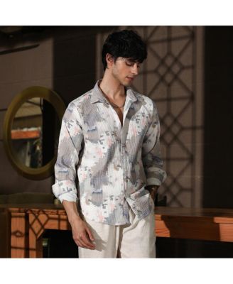 Men's Moon Grey & Chalk White Artistic-Blur Shirt