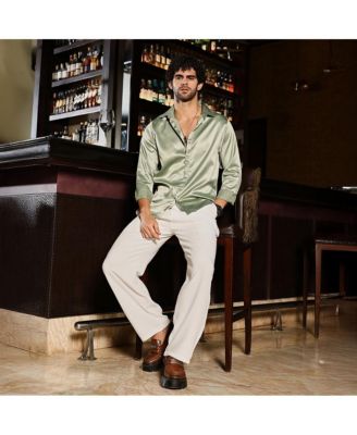 Men's Sage Green Solid Satin Shirt