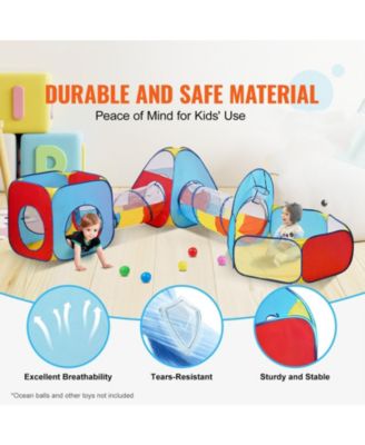 5 in 1 Kids Play Tent with Tunnel Basketball Hoop Indoor Outdoor Playhouse with Bag