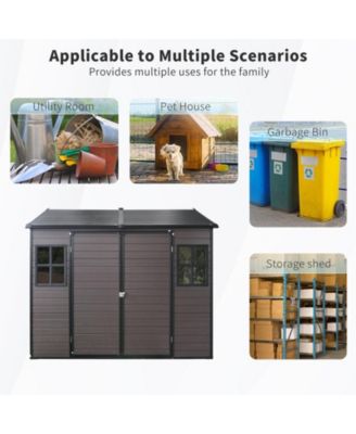 8 x 6 ft Resin Outdoor Storage Shed with Floor & Two Windows & Lockable Door