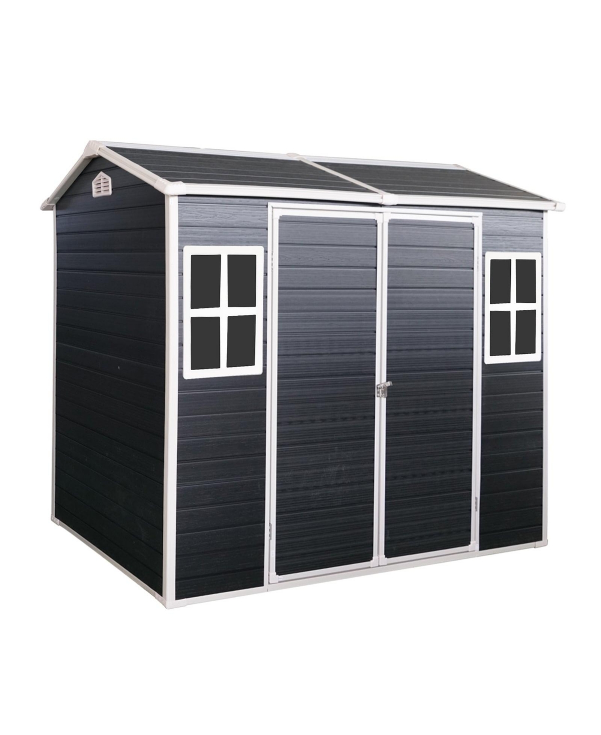 4x8ft Resin Outdoor Storage Shed with Two-Window and Double-Door - Grey