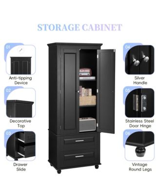 62.5"H Tall Storage Cabinet with 2 Drawers for Bathroom or Office Use