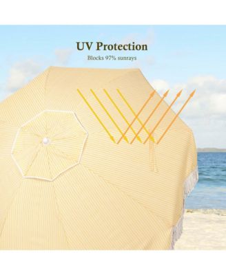 Ocean 6 Ft Beach Umbrella with 8 Ribs Sand Anchor Push Button Tilt with Heavier Tassle Carry Bag Outdoor Beach Pool Party Yellow Stripe