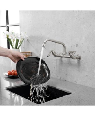 2-Handle Commercial Sink Faucet with 8" Swivel Spout 8" Center Wall Mount Kitchen Faucet In Polished Chrome