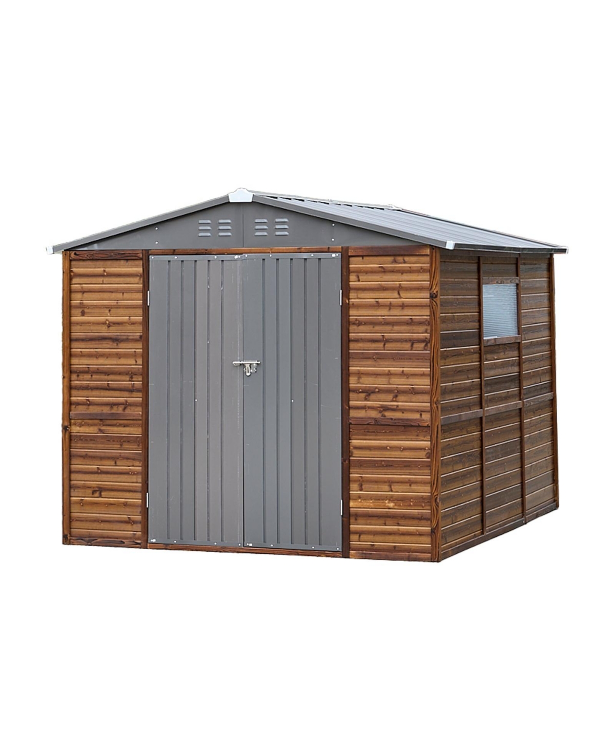 8x8FT Iron-Wood Outdoor Storage Tool Shed with Lockable Door and Windows - Natural