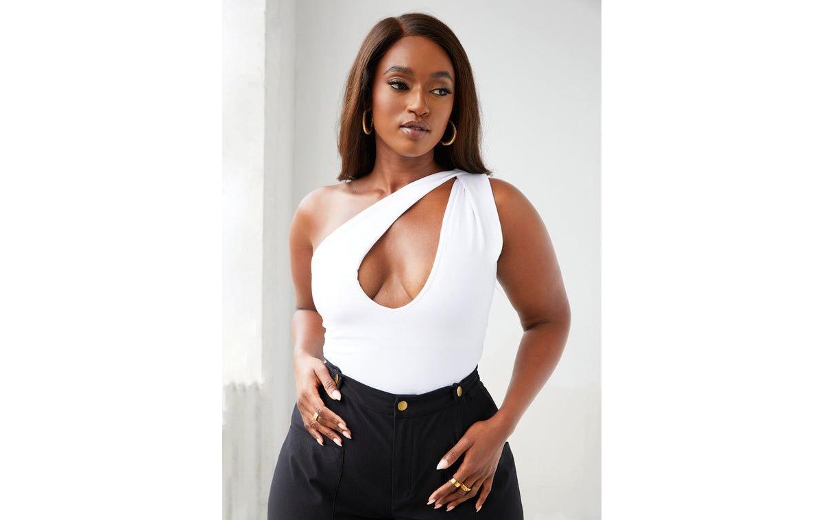 Plus Size Harley One Shoulder Keyhole Bodysuit - White