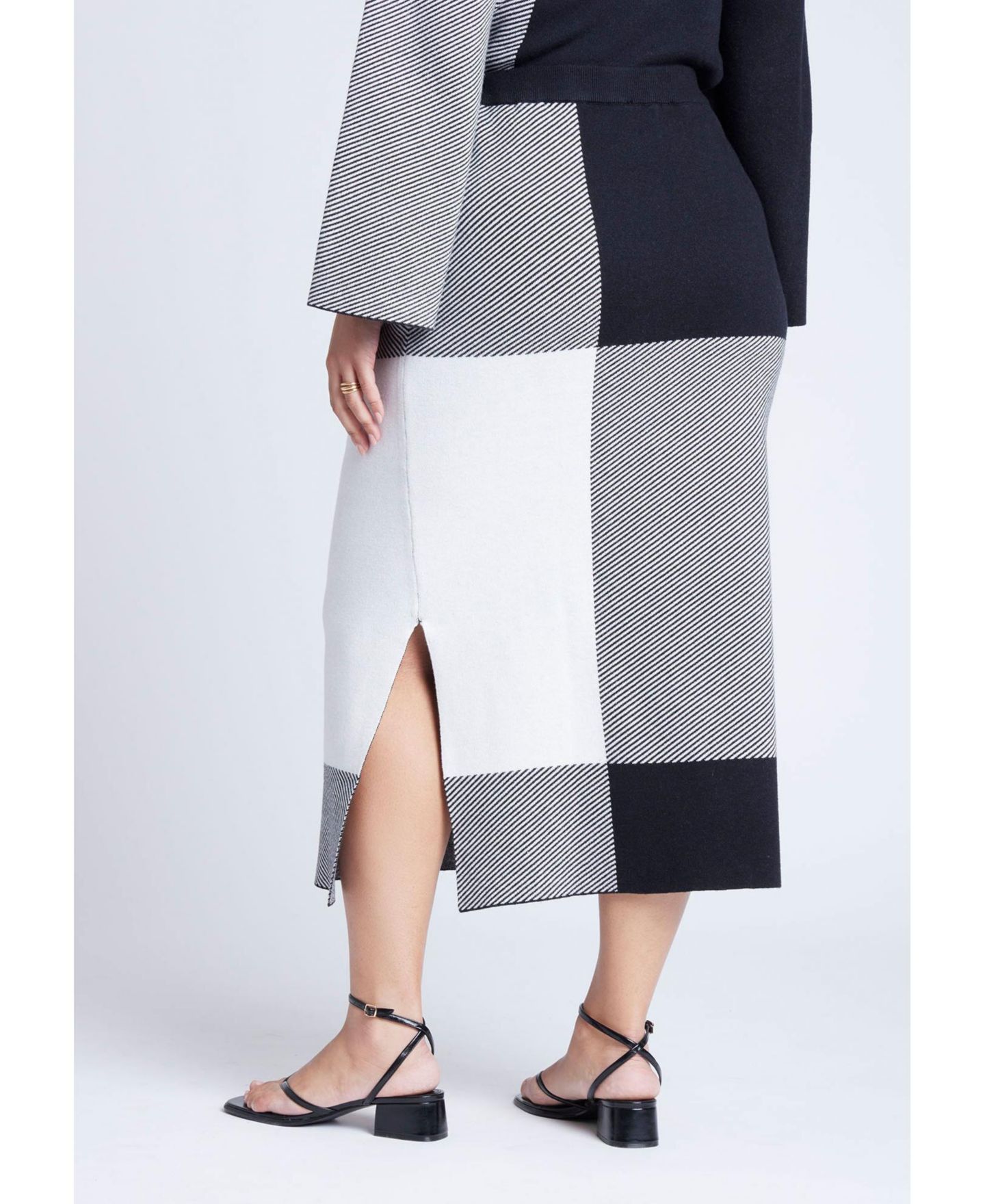 Женская юбка ELOQUII Intarsia Sweater Skirt, цвет: Клетчатый — фото 2