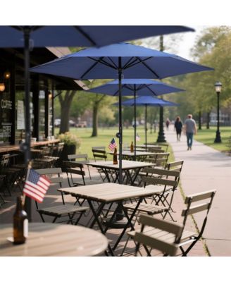 7.5 Ft Outdoor Patio Umbrella 6 Ribs with Scale Tilt Button Strap UV30+ Sunshade Garden Parasol for Yard Deck Market Pool Navy Blue