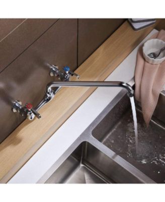 2-Handle Wall Mount 8&amp;#x22; Swivel Spout with 8&amp;#x22; Center Kitchen Faucet