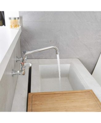 2-Handle Wall Mount Kitchen Faucet With 10 Inch Swivel Spout 8" Center In Polished Chrome