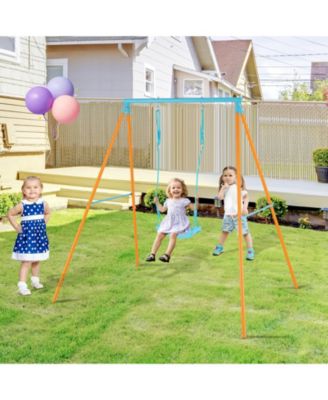 Toddler Swing Heavy Duty Metal Swing Set w/ A Frame Adjustable Ropes