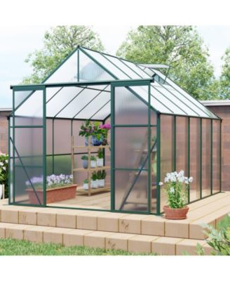 8x10FT Aluminum Double Door Polycarbonate Greenhouse with Raised Base and Anchor