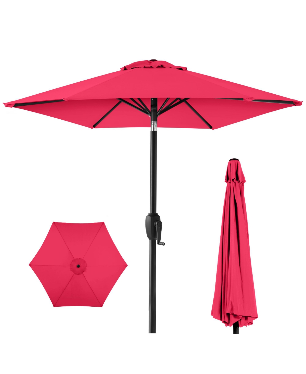 7.5ft Heavy-Duty Outdoor Market Patio Umbrella w/ Push Button Tilt, Easy Crank - Hot pink