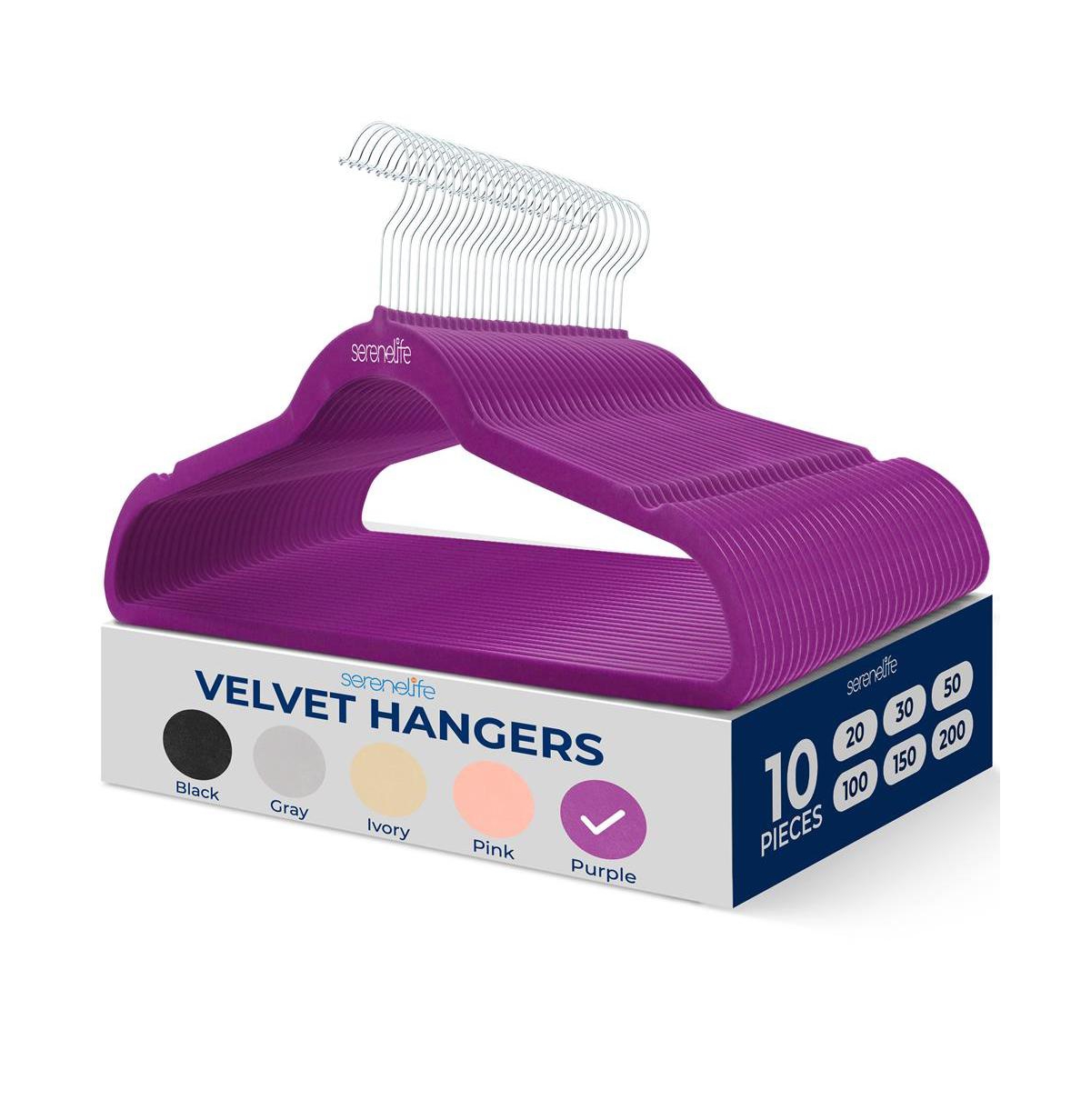 10 Pcs. Velvet Hangers - Non-Slip, Sturdy, and Heavy Duty Coat Set with 360Â° Swivel Hook for Clothes (Purple) - Purple