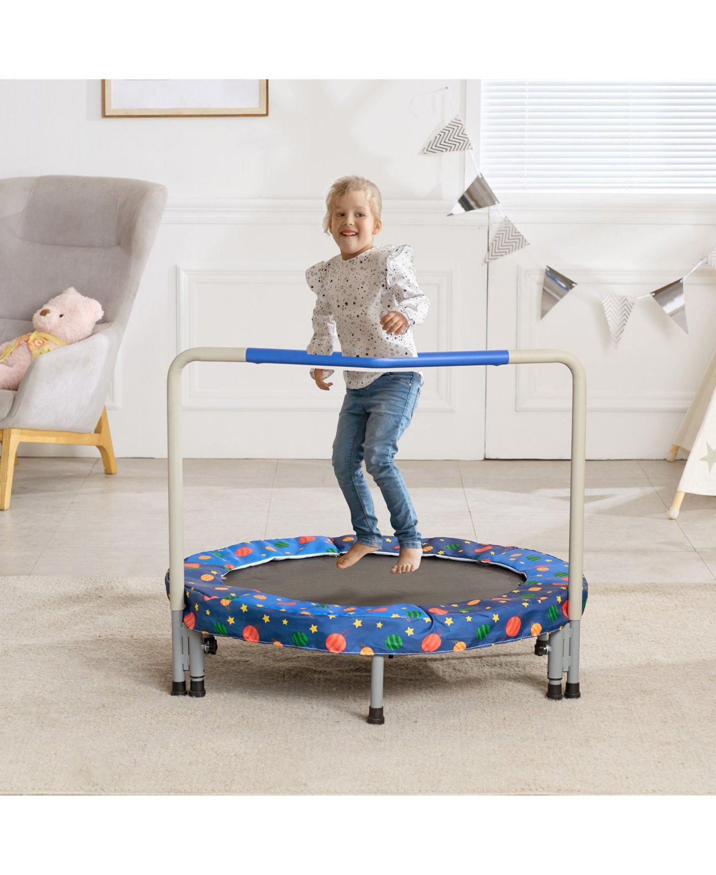 Детская игрушка Slickblue Trampoline for Kids Foldable Mini Toddler Trampoline Indoor Outdoor, цвет: Синий — фото 5