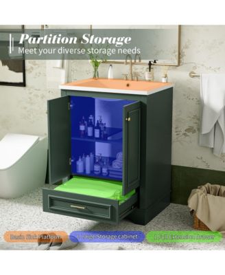 24" Freestanding Vanity with Sink, Silver Handles, Soft-Closing Doors