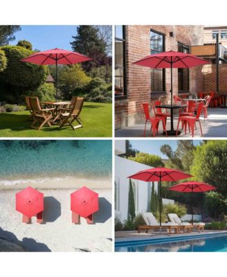 7.5 Ft Outdoor Patio Umbrella 6 Ribs with Scale Tilt Button Strap UV30+ Sunshade Garden Parasol for Yard Deck Market Pool Red