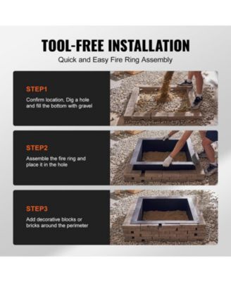 Square Steel Fire Pit Ring Liner – Heavy-Duty Outer Liner for DIY Campfire and Backyard Fire Pits