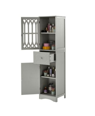 63.8"H Tall Bathroom Cabinet with Drawer, Doors, Adjustable Shelf, MDF & Acrylic