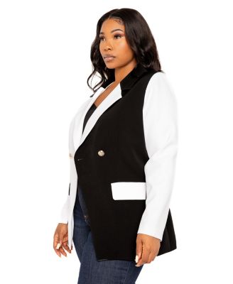 Plus Size Contrast Double Breasted Blazer