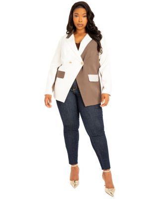 Plus Size Contrast Double Breasted Blazer