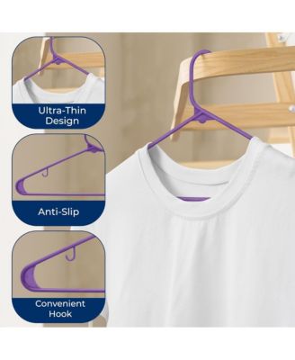 30 Pack Plastic Clothes Hangers – Non-Slip, Heavy Duty Adult Coat Hanger Set with 360° Swivel Hook – Slim, Space-Saving Closet Organizers for Shirts, Pants & Jackets – Purple