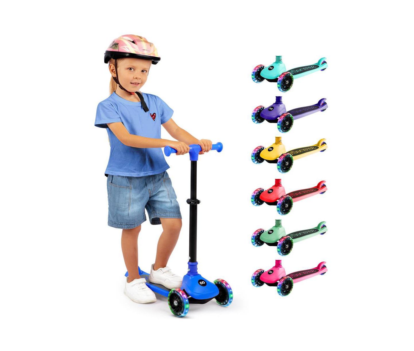Детская игрушка SereneLife 3-Wheel Foldable Kids Scooter with LED Wheel Lights & Lean-to-Steer Technology, Ages 2+, цвет: Синий — фото 1