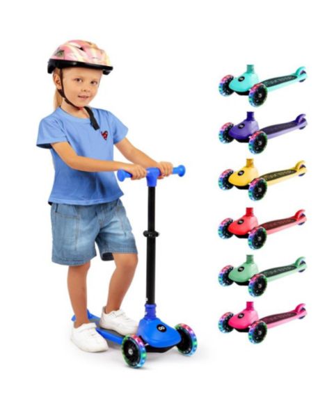 Детская игрушка SereneLife 3-Wheel Foldable Kids Scooter with LED Wheel Lights & Lean-to-Steer Technology, Ages 2+, цвет: Синий