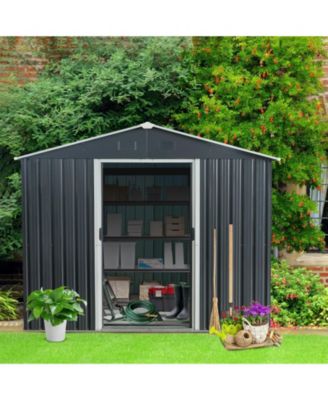 8ft x 10ft Outdoor Metal Storage Shed with meatl foundation and Sliding Door
