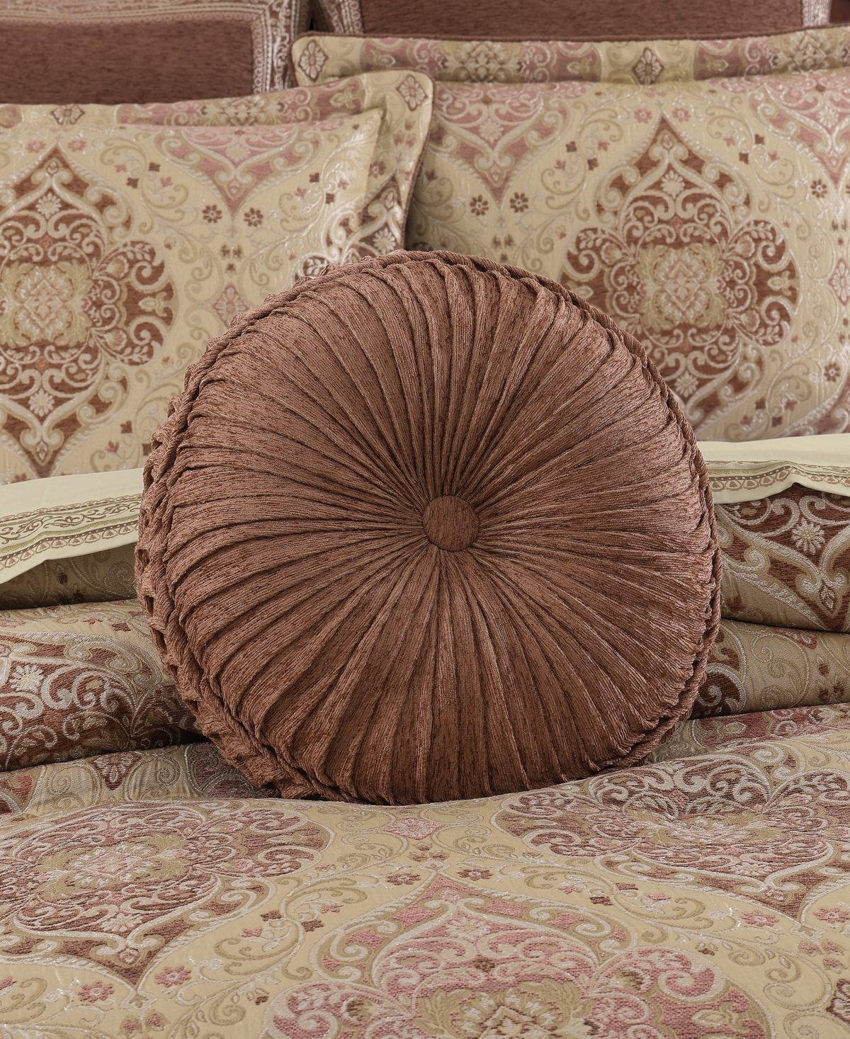 J Queen New York Weston Tufted Round Decorative Pillow, 15" Round In Brown
