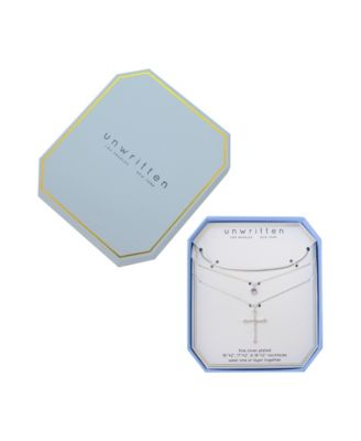 Cubic Zirconia Cross Pendant Layered Necklace Set