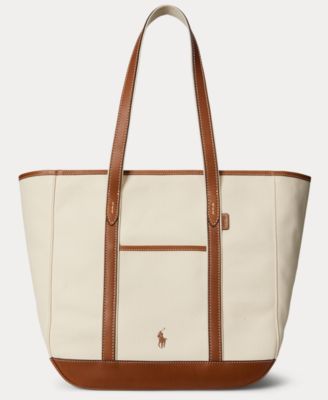 Polo Ralph Lauren - Women's Leather-Trim Canvas Medium Shopper Tote
