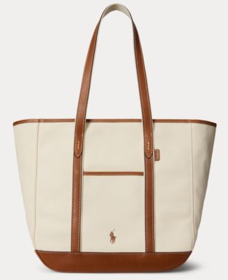 【Polo Ralph Lauren】Women's Leather-Trim Medium Tote Polo Ralph Lauren Women's Leather-Trim Canvas Medium Shopper