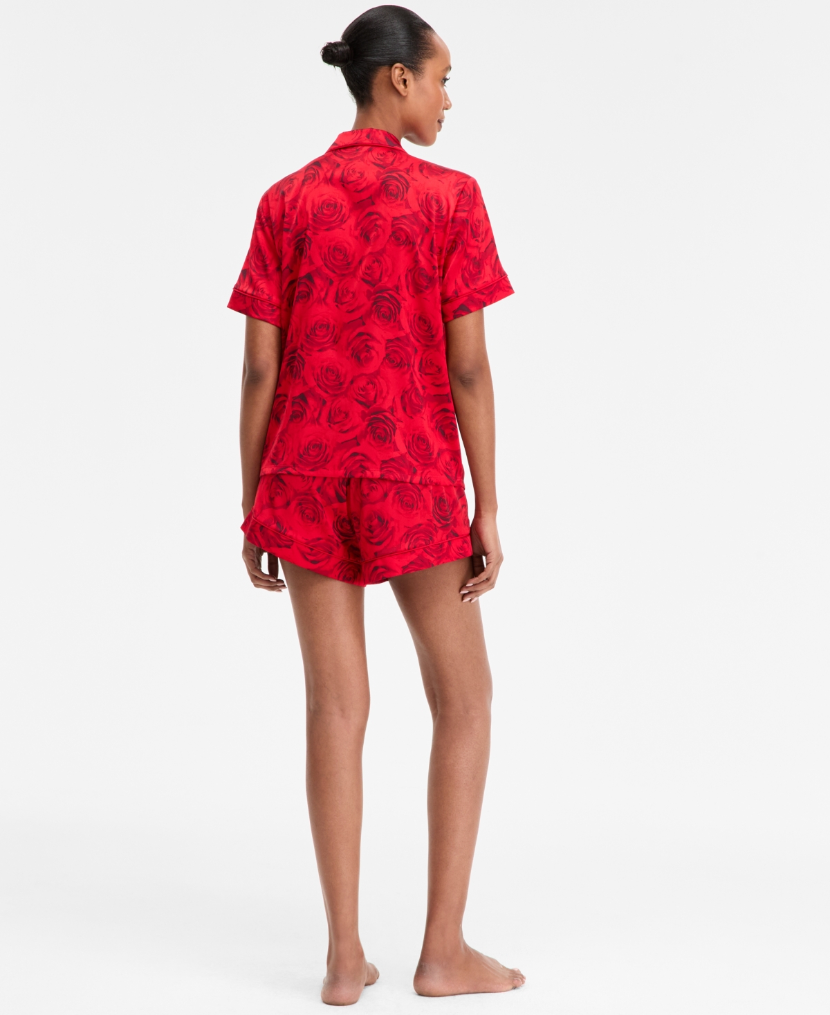 Inc International Concepts I.n.c International Concepts Women's Stretch Satin Short-sleeve Pajama Set, Exclusively At Macy's In Red