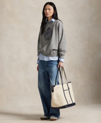 【Polo Ralph Lauren】Women's Leather-Trim Canvas Large Tote Polo Ralph Lauren Women's Leather-Trim Canvas Large Shopper
