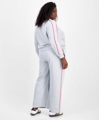 Rebellious One Trendy Plus Contrast Piped Fleece Sweatshirt Sweatpants In Gray